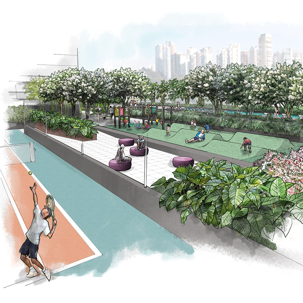 perspectiva artística arquitetônica - exteriores, paisagismo; landscape architectural rendering - Ricardo Ligabue