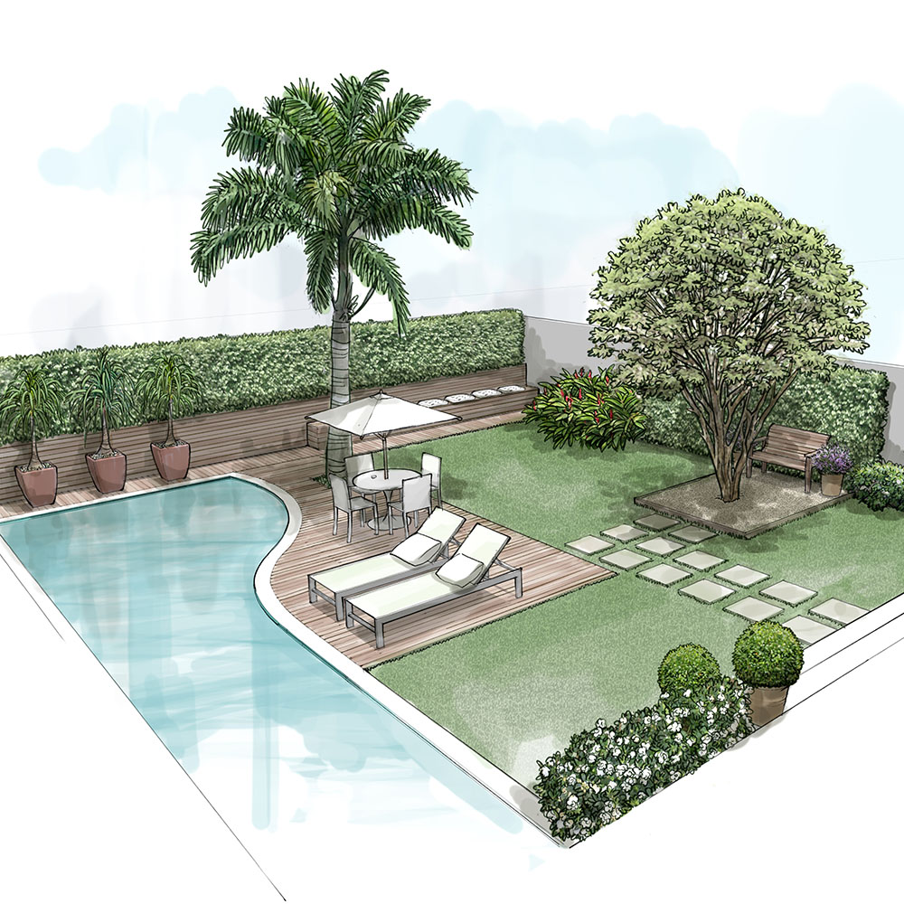 perspectiva artística arquitetônica - exteriores, paisagismo; landscape architectural rendering - Ricardo Ligabue