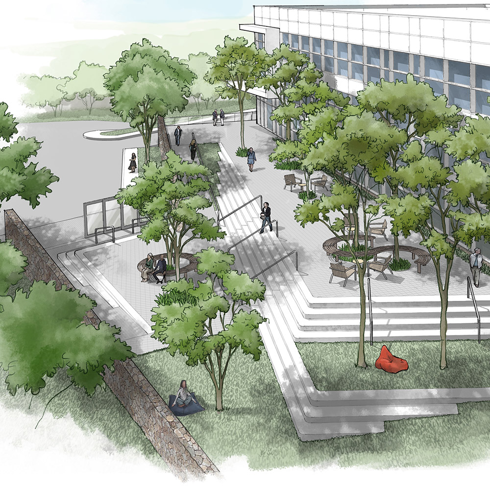 perspectiva artística arquitetônica - exteriores, paisagismo; landscape architectural rendering - Ricardo Ligabue