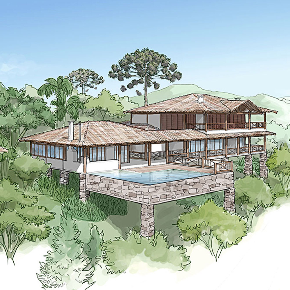 perspectiva artística arquitetônica - exteriores, paisagismo; landscape architectural rendering - Ricardo Ligabue