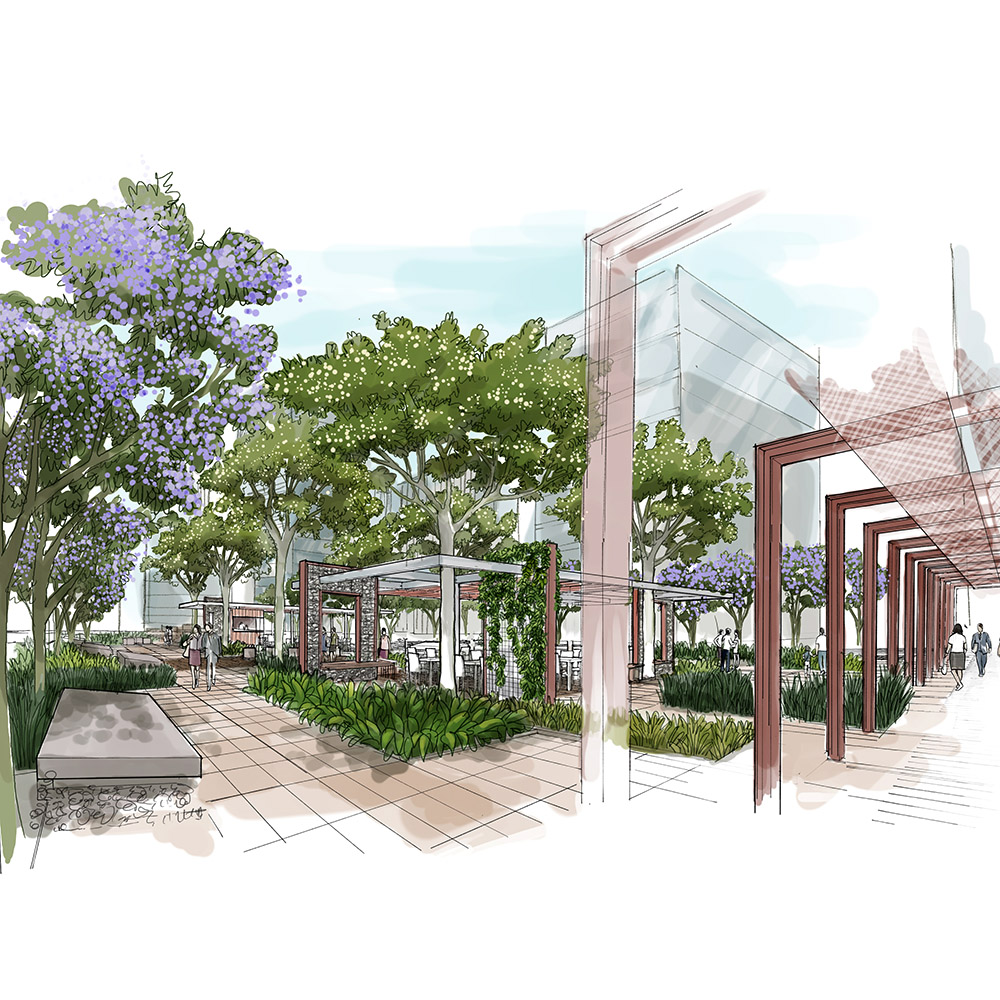 perspectiva artística arquitetônica - exteriores, paisagismo; landscape architectural rendering - Ricardo Ligabue